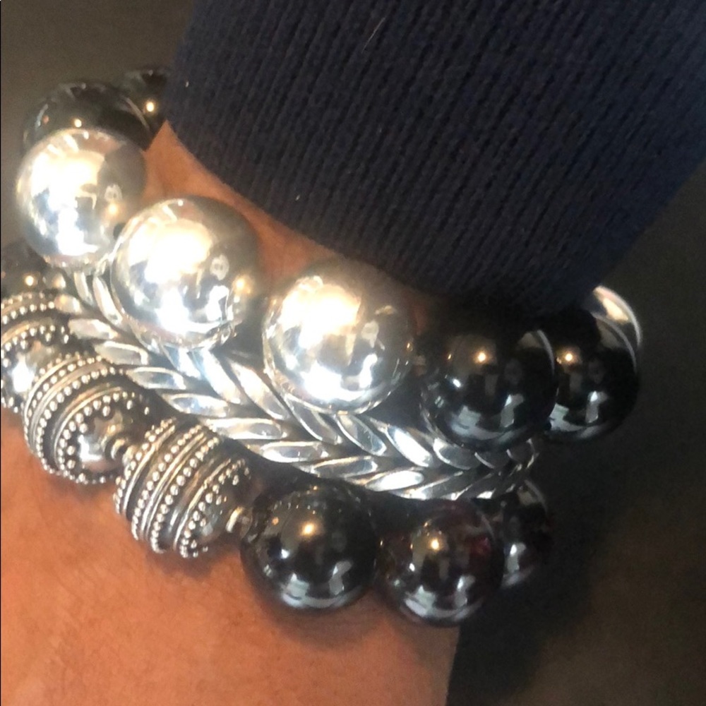 Black Onyx & Silver Beaded bracelet
